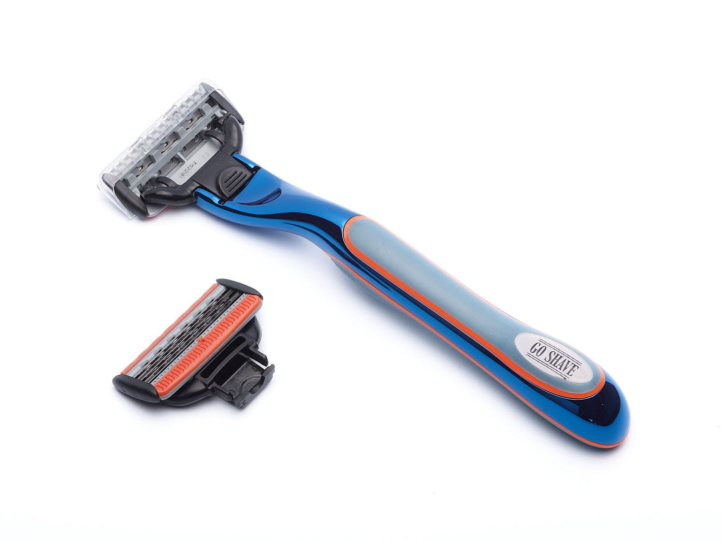 Barberskaft fra Goshave i farven metallic blå. Barbergrej på abonnement.
